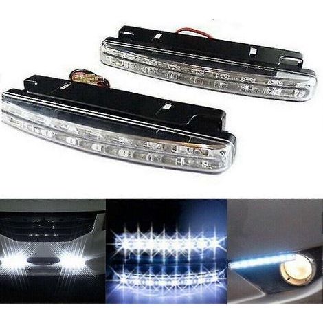 Lot de 2 ampoules LED à 8 LED pour feux de jour de voiture (DRL), antibrouillards, ultra-lumineuses et étanches, 12 V CC