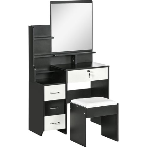 Ensemble coiffeuse tabouret miroir ANNABELLE noir et blanc (1/5)