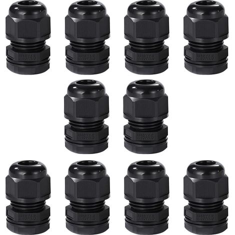 10 pezzi M16 Pressacavi impermeabili IP68 Connettori pressacavi impermeabili in nylon con dado di bloccaggio e rondella per cavi da 4 mm a 8 mm