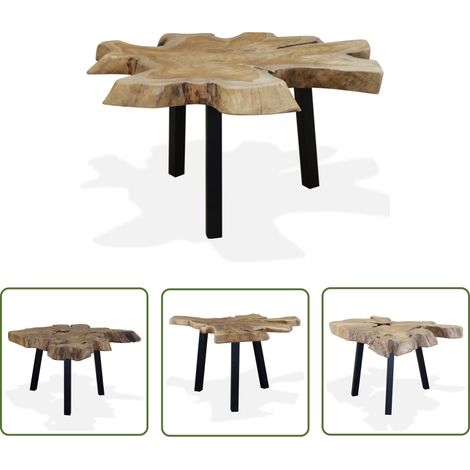 The Living Store Table basse Teck authentique 80x70x38 cm - Table Basse - Meuble Salon - Table D'appoint - Table Latéral - Teck Authentique (1/5)