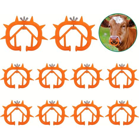10 Éperons à nez de taureau verts adaptés aux fermes, Dispositif de sevrage de veau vert orange, 10 Anneaux de nez pour veaux, Anneaux à nez de taureau adaptés aux veaux - Mandarine (1/4)