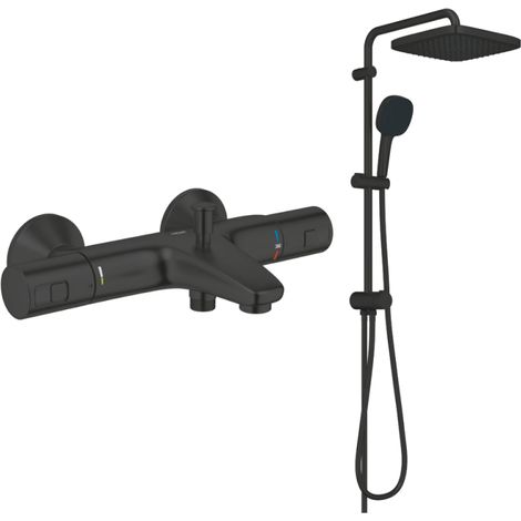 Pack mezclador termostático para baño/ducha GROHE Quickfix Precision Start + columna de ducha GROHE Vitalio Comfort250 con desviador, negro mate