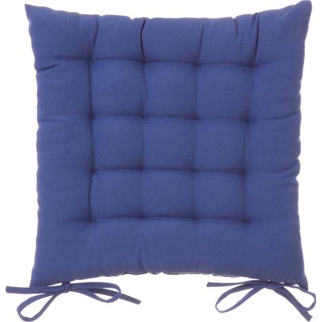 Cuscino Sedia in Tessuto Trapuntato Imbottito 40x40 con Laccetti Colore Blu