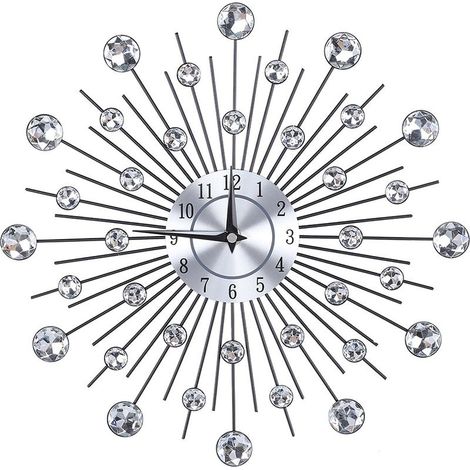 Horloge murale en forme de fleur argentée métallique scintillante pour salon, bureau (fleur ronde) (1/5)