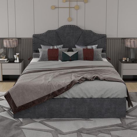 Lit moderne minimaliste et moelleux, tête de lit confortable et douce, 140200CM, gris, meuble de chambre multifonctionnel, lit coffre haut avec tige pneumatique, matelas non inclus., garantie 2 ans