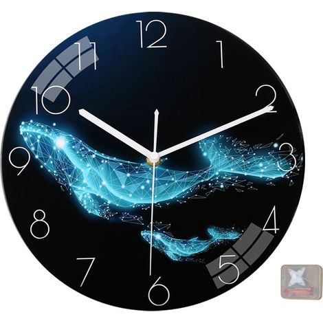 Horloge murale silencieuse à piles, ronde, en MDF, motif baleine géométrique, 30 cm (12 pouces), idéale pour le salon, la chambre ou le bureau. (1/5)