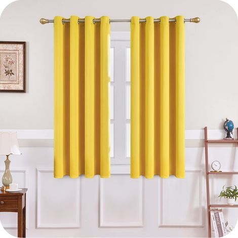 Rideaux Occultant Jaune Moutarde 140x160 cm Rideau Thermique Isolant Anti Froid Rideaux Salon pour Petites Fenêtres Rideau Phonique Anti Bruit Lot de 2 avec Oeillets (1/5)