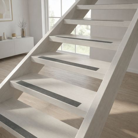 Bande d'escalier antidérapante en caoutchouc auto-adhésive - Gris - Largeur 27 mm - Longueur 15 mètres