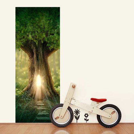 Autocollant de porte effet 3D grand trou d'arbre (77x200cm), autocollant mural intérieur en PVC, utilisé pour décorer le mur du salon cuisine chambre salle de bain papier peint (1/5)