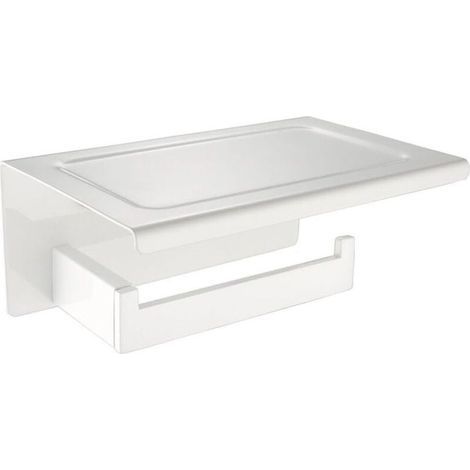 Contemporain Support Porte Papier Toilette avec Étagère en 304 Acier Inoxydable Bien Durable Couleur Blanc Doux dans Le Design Moderne Décoration Idéal pour Salle de Bain Toilette Cuisine (1/4)