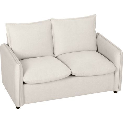 2-Sitzer-Polstersofa aus atmungsaktivem Lederimitat, dicke Sitzkissen, 2 Kissen, Armlehnen, für das Wohnzimmer, Creme (1/5)