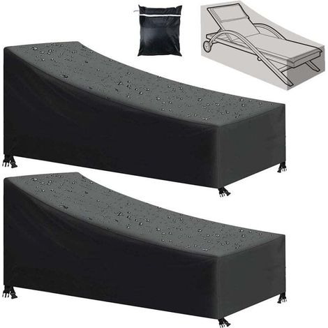 Housse de chaise longue de jardin 2 pièces, imperméable, coupe-vent, résistante aux UV, tissu Oxford 210D, noir (210x75x80/40 cm) (1/4)