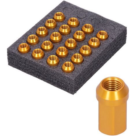 20 tuercas de seguridad de aluminio 7075-T6 color oro con rosca M12x1.5 y altura de 1,3 pulgadas. (1/5)