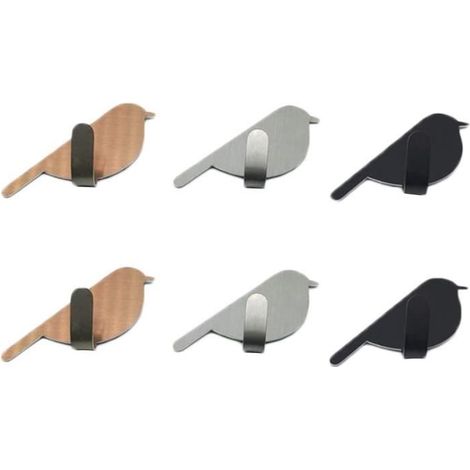 Crochets à Serviette - Inox - Patère d’Oiseau - 6 Pcs - Auto-adhésif - 3 Couleurs (1/4)