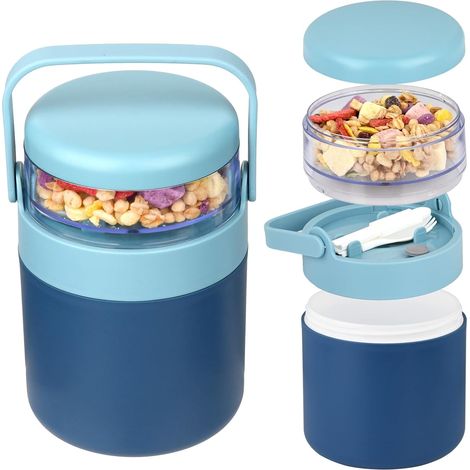 Contenant 2 en 1 de 730 ml avec couvercle - Récipient réutilisable pour yaourt, fruits, céréales et flocons d'avoine, bol de voyage pour le lait et le petit-déjeuner (1/5)