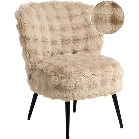 Armchair Beige Faux Fur Armless Accent Chair Armless Metal Legs Modern Design Living Room Bedroom VOSS (1/5)