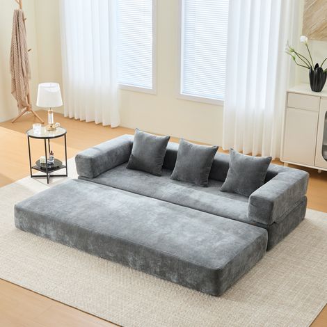 Canapé bloc modulable Gris foncé - Chenille, base antidérapante, convertible 198 x 159 cm (1/5)