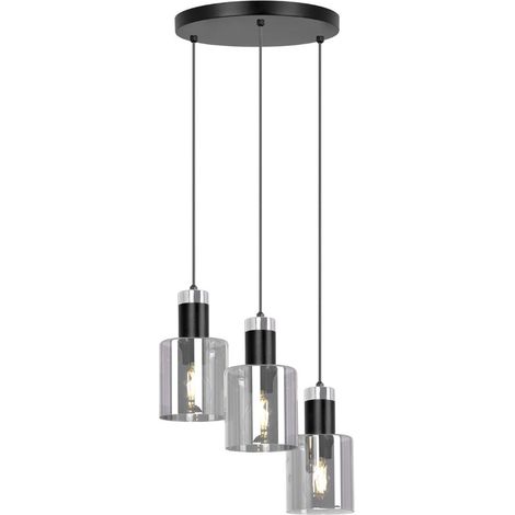 Lampada a sospensione rotonda nera con tre paralumi in vetro grafite BRUS 1xE27 40W K-5252 Kaja (1/5)