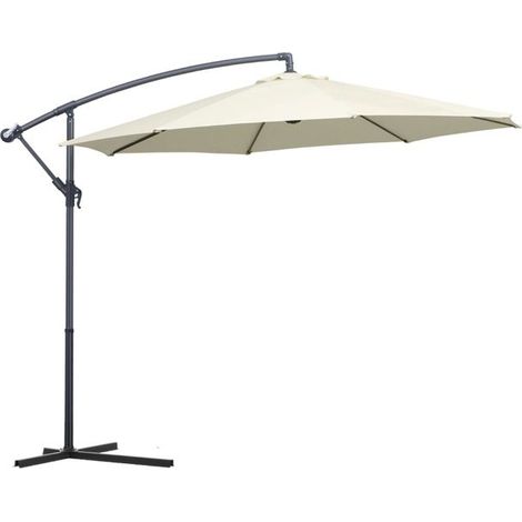 Parasol déporté rond - JUANIO - 300 cm - Beige - Protection UV50+ - Mât déporté (1/4)
