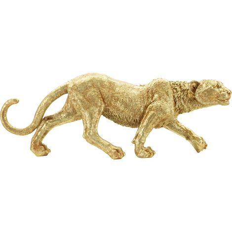Statua Leopardo Shant in Movimento Oro - Design Glam in Polyresin - Cm 89x21x33 - Scultura Decorativa Moderna