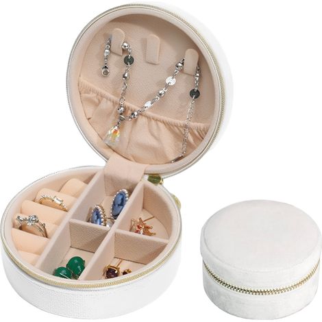 1 Boîte à bijoux, étui de voyage, rangement bagues boucles d'oreilles colliers, cuir imperméable velours, pour femmes filles (1/5)