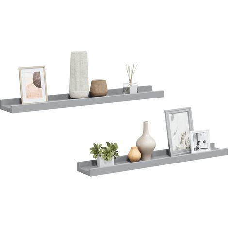 vidaXL Repisa para marcos de fotos 2 uds MDF gris 60x9x3 cm (1/2)