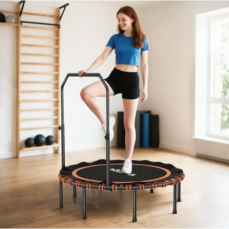 Trampoline fitness Ø122x109-129 cm acier noir/orange pliable gain de place pour intérieur – MEUBLIV (1/5)