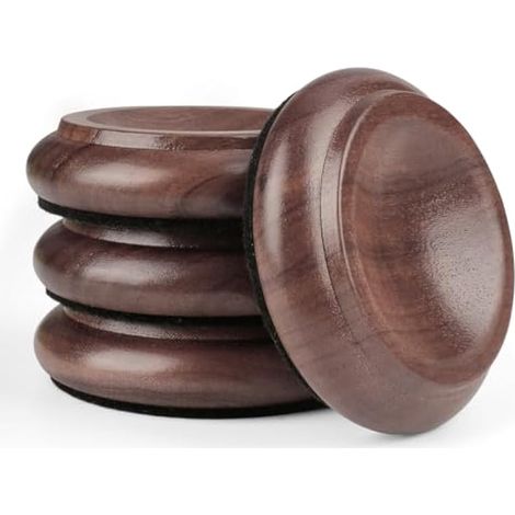 Coupes pour roulettes de piano, pour meubles, canapés, lits, chaises, avec patins antidérapants et insonorisants, pour protections de sol en bois dur (couleur noyer, 4 pièces) (1/5)