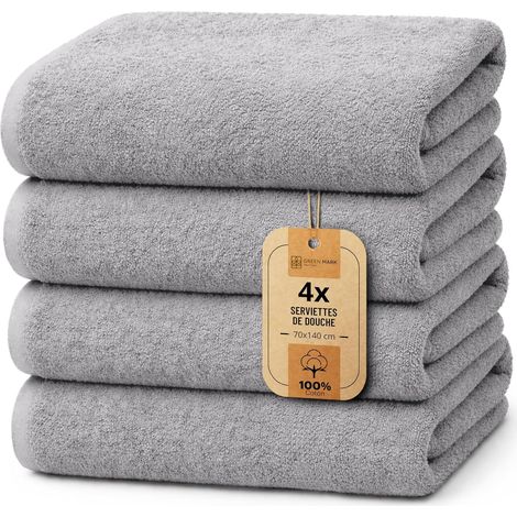 Lot de 4 draps de Douche - draps de Douche Doux et absorbants en 100% Coton, adaptés à Un Usage Quotidien - Gris Argenté, 70x140 cm (1/5)