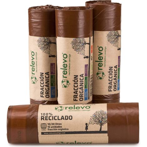 Relevo Sacchi Spazzatura con Laccetti, 100% riciclati, 20 litri, 60 unità (1/5)