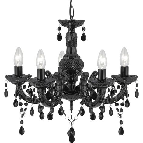 Searchlight Marie Therese - Plafonnier à 5 bras multiples noir avec cristaux, E14 (1/5)