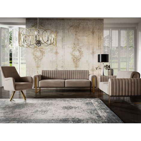 Sofaset Designersofas VALERIE 3-2-1 in Stoff Stoff Elisa Velvet Cappuccino (1/5)