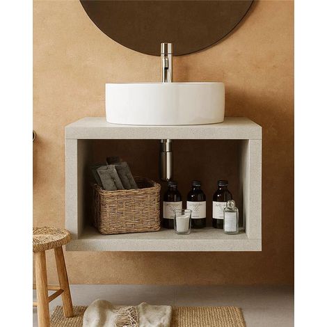 Mobile bagno Grigio Caldo 60x50 Thema con Lavabo da appoggio in ceramica (1/4)