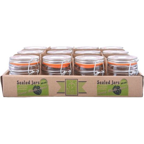 Esschert Design – Pack de 12 bocaux en verre transparent 9cl – Dimensions L 27,5 x P 24 x H 7,5 cm – Matériau : verre, métal, caoutchouc (1/5)
