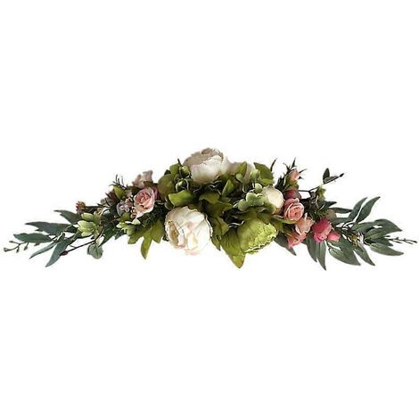 Künstlicher Rosenstrauß, 61 cm lange dekorative Girlande mit künstlichen Rosen und grünen Blättern, für Hochzeitsbögen, Haustüren, Heimdekoration - 3-teilig.