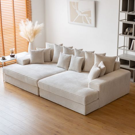 Divano Deep 4 posti in velluto a coste beige CARDIFF