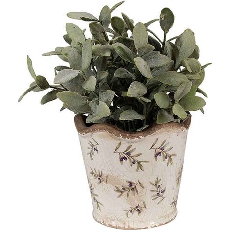 Pot de fleurs céramique beige motif olives 13x12x13cm (1/3)