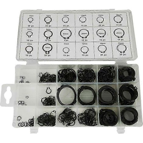 Jeu de 300 bagues d'arrêt pour arbre, clips en C type assortis, anneaux de retenue de roulement, rondelles circlips de fixation. (1/2)