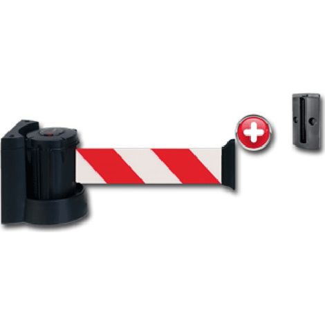 Enrouleur mural avec sangle Rouge/Blanc 2,30m x 50mm plus Platine murale - 2031561