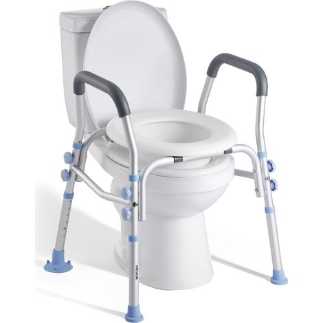 VEVOR Sedile WC Rialzato da Bagno con Braccioli e Capacita di Carico di 136 kg e 4 Gambe, Sedile WC Rialzato Universale Regolabile in Altezza con Paraspruzzi per Anziani, Donne Incinte