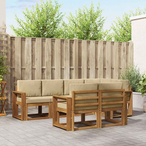 Outdoor-Sofagarnitur mit Kissen 7 pcs Natur und Beige
