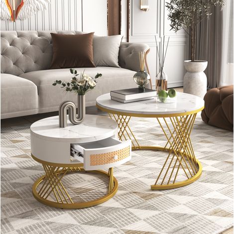 tavolo soggiorno 70 cm set doppio effetto marmo bianco OKMYHOME (1/5)
