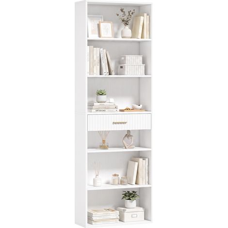 HOMCOM Tall Bookcase with Cubes, 7-Tier Bookshelf with Drawer, White (1/5)