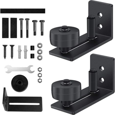 2PCS Bodenführung, Scheunentor-Bodenführung, verstellbare Rollenbodenführung mit 8 Konfigurationsoptionen für Schiebe-Scheunentore aus Holz, Schwarz (1/5)