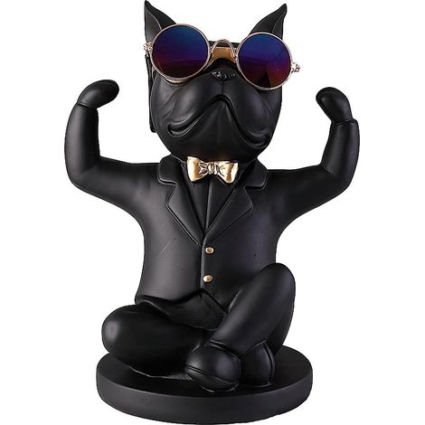 Plateau décoratif en acier inoxydable avec figurine de bouledogue français (1/5)
