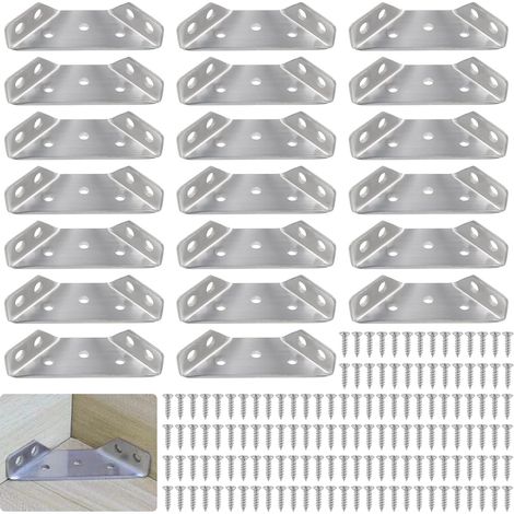 20 Pièces Connecteurs d'angle en Acier Inoxydable, Connecteur D'angle de Meuble Triangulaire, supports triangulaires avec 140 vis pour la Fixation et la Réparation de Meubles (1/5)