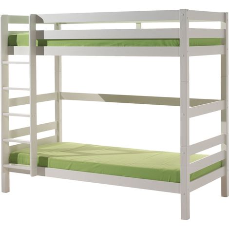 Lit superposé gigogne 90x200 avec tiroir pin massif blanc Pino H 180cm (1/3)