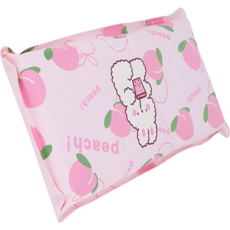 Kühlendes Faltkissen mit Eiskristallen für Kinder und Erwachsene, Pfirsich- und Hasenmotiv, rosa Hintergrund (1/5)