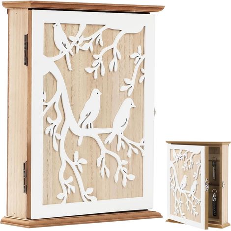 1 Boîte à clés, Bois, Design rétro, 6 crochets, Motif clé, Intérieur (1/5)