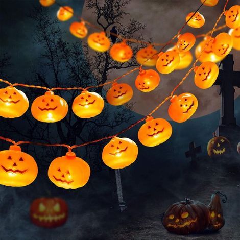 Guirlande Lumineuse Halloween 3m 20 LED Citrouille, Décoration Extérieure Fêtes Jardin Porche, Mode Fixe et Clignotant (1/4)